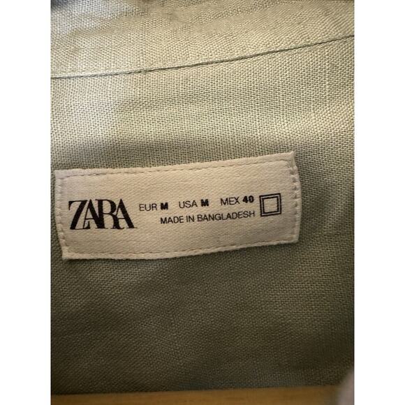 ZARA Blue Gray Linen Button-Down Shirt Boxy Loose Oversized Unisex - Picture 4 of 6